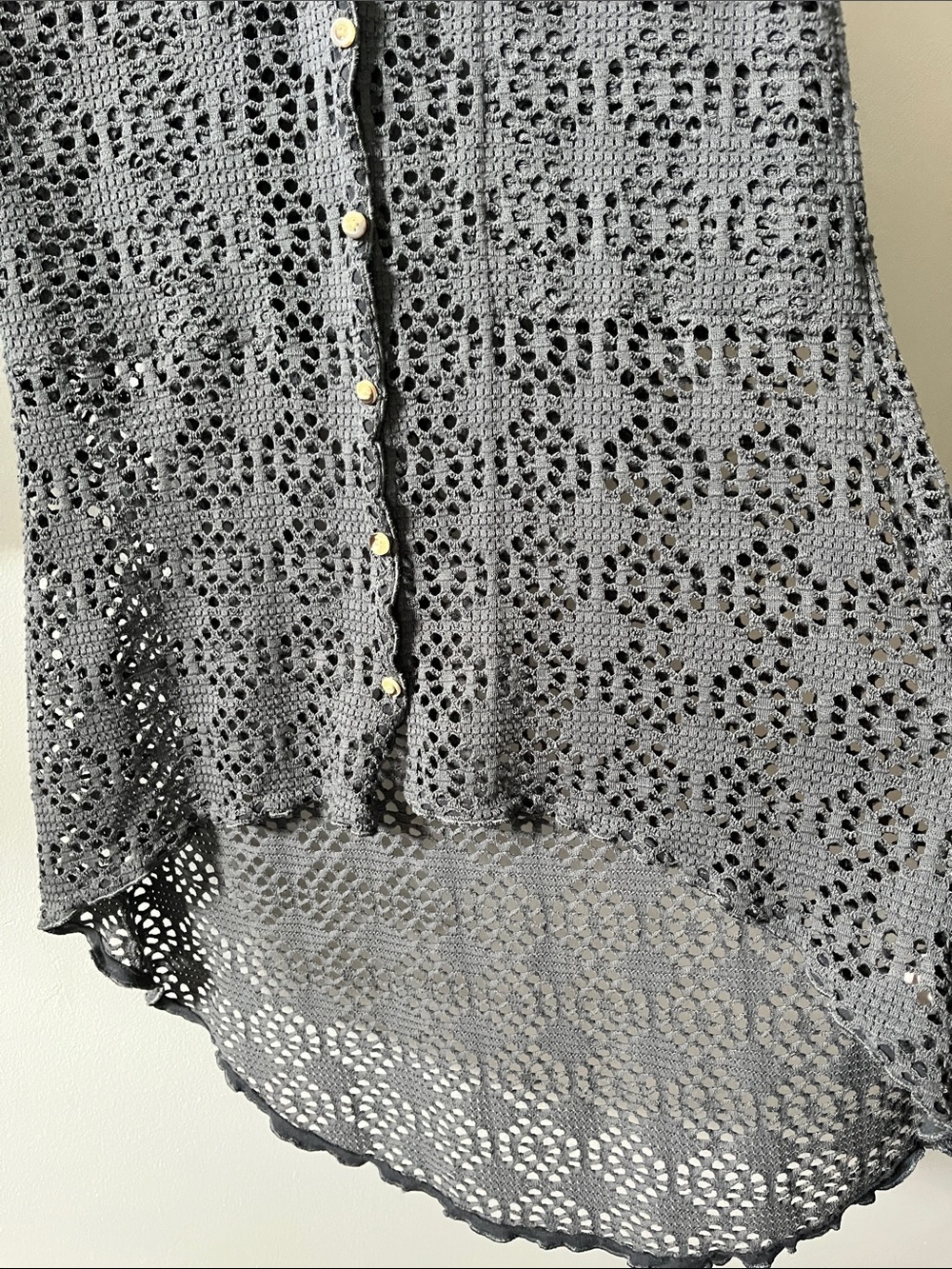 Free People Beach Large Love Song Crochet Gray Hi Lo Cardigan Sweater - Picture 5 of 7
